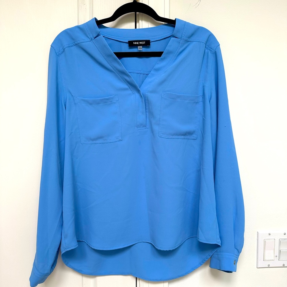Womens Large Long Sleeve Light Blue Blouse